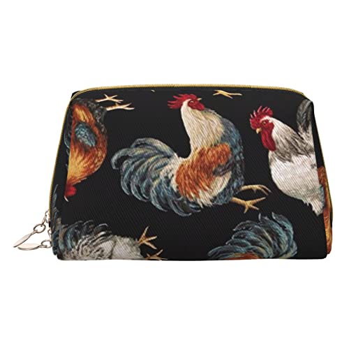 Kleine Make-up-Tasche, Reise-Kosmetiktasche, Make-up-Tasche, PU-Leder, tragbar, vielseitig, Reißverschluss, Make-up-Tasche für Damen und Mädchen, French Roosters, Einheitsgröße, Kosmetikkoffer von Apbdffjnf