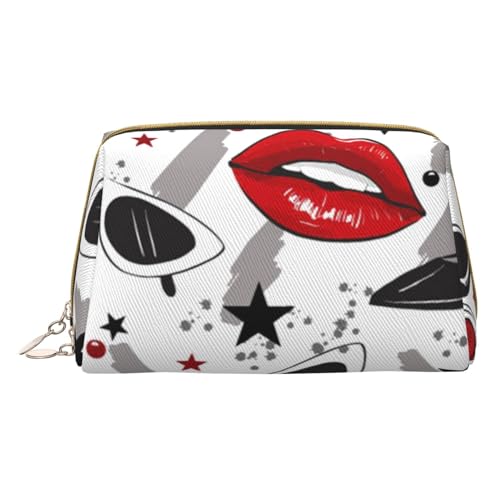 Kleine Make-up-Tasche, Reise-Kosmetiktasche, Make-up-Tasche, PU-Leder, tragbar, vielseitig, Reißverschluss, Make-up-Tasche für Damen und Mädchen, Lips High Heels, Einheitsgröße, Kosmetikkoffer von Apbdffjnf