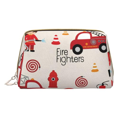 Kleine Make-up-Tasche, Reise-Kosmetiktasche, Make-up-Tasche, PU-Leder, tragbar, vielseitig, Reißverschluss, Make-up-Tasche für Damen und Mädchen, Little Boys And Girls In Firefighters, Einheitsgröße, von Apbdffjnf