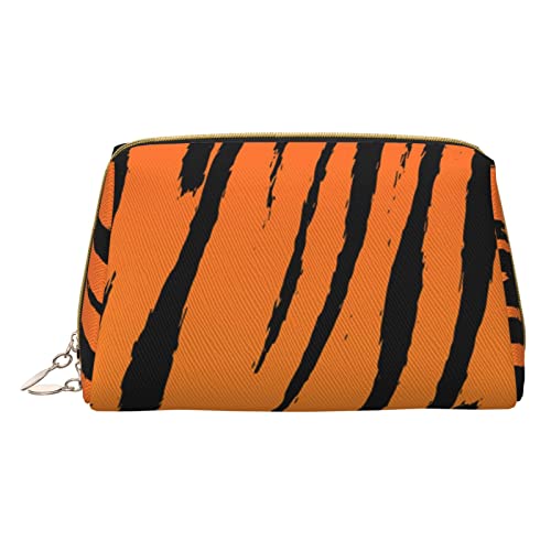 Kleine Make-up-Tasche, Reise-Kosmetiktasche, Make-up-Tasche, PU-Leder, tragbar, vielseitig, Reißverschluss, für Damen und Mädchen, Blau, Tiger-Streifen, Einheitsgröße, Kosmetikkoffer von Apbdffjnf