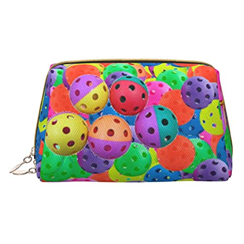 Kleine Make-up-Tasche für Billard, Reise-Kosmetiktasche, Make-up-Tasche, PU-Leder, tragbar, vielseitig, Reißverschluss, Make-up-Tasche für Damen und Mädchen, Pickleball Bälle Farbmuster, von Apbdffjnf