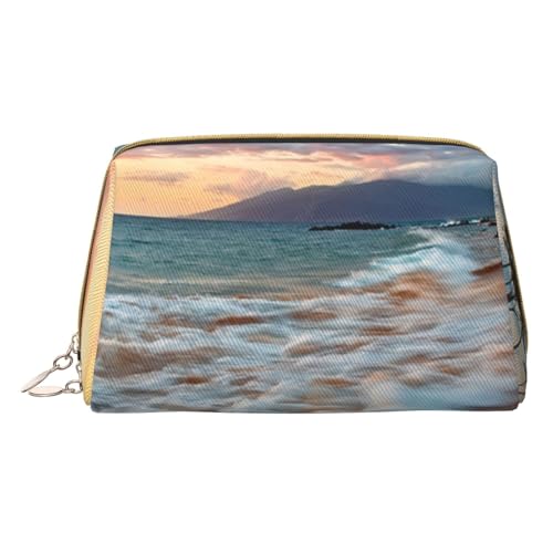 Kleine Make-up-Tasche für Hunde, Reise-Kosmetiktasche, Make-up-Tasche, PU-Leder, tragbar, vielseitig, mit Reißverschluss, Make-up-Tasche für Damen und Mädchen, Beach Maui Hawaii Sonnenuntergang von Apbdffjnf