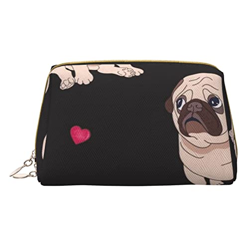 Kleine Make-up-Tasche für Hunde, Reise-Kosmetiktasche, Make-up-Tasche, PU-Leder, tragbar, vielseitig, mit Reißverschluss, Make-up-Tasche für Damen und Mädchen, Niedlicher Mops, Einheitsgröße, von Apbdffjnf