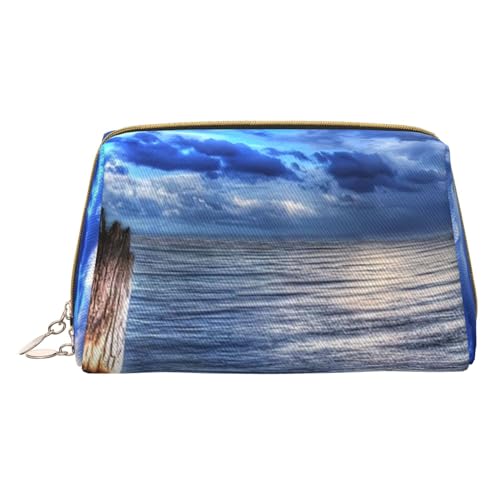 Kleine Make-up-Tasche für Hunde, Reise-Kosmetiktasche, Make-up-Tasche, PU-Leder, tragbar, vielseitig, mit Reißverschluss, Make-up-Tasche für Damen und Mädchen, Pelican Birds Blue Sea Sky, von Apbdffjnf