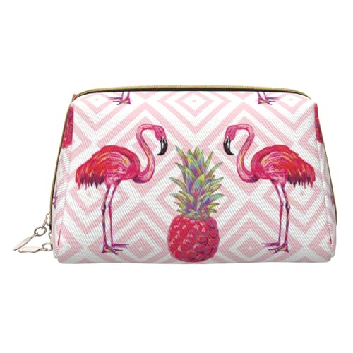 Kleine Make-up-Tasche mit Aufschrift "Happy Penguin", Reise-Kosmetiktasche, Make-up-Tasche, PU-Leder, tragbar, vielseitig, mit Reißverschluss, Make-up-Tasche für Damen und Mädchen, Pink Flamingo von Apbdffjnf