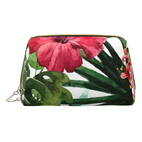 Kleine Make-up-Tasche mit Hahn, Reise-Kosmetiktasche, Make-up-Tasche, PU-Leder, tragbar, vielseitig, mit Reißverschluss, Make-up-Tasche für Damen und Mädchen, Hibiskusblüte, Einheitsgröße, von Apbdffjnf