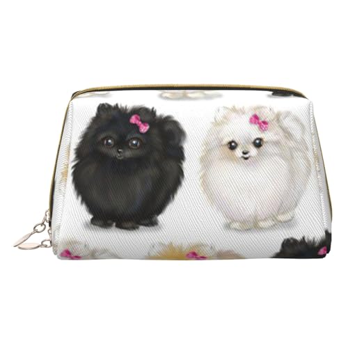 Kleine Make-up-Tasche mit Pomeranian-Muster, Reise-Kosmetiktasche, Make-up-Tasche, PU-Leder, tragbar, vielseitig, Reißverschluss, Make-up-Tasche für Damen und Mädchen von Apbdffjnf