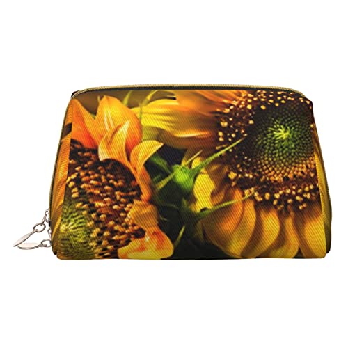 Kleine Make-up-Tasche mit Sonnenblumen-Motiv, Reise-Kosmetiktasche, Make-up-Tasche, PU-Leder, tragbar, vielseitig, Reißverschluss, Make-up-Tasche für Damen und Mädchen, Orange von Apbdffjnf