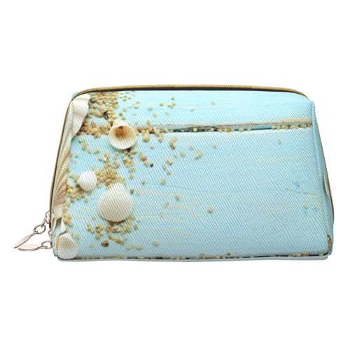 Kleine Make-up-Tasche mit asiatischer Lotusblüte, Reise-Kosmetiktasche, Make-up-Tasche, PU-Leder, tragbar, vielseitig, Reißverschluss, Make-up-Tasche für Damen und Mädchen, Muscheln mit Strandmotiv, von Apbdffjnf