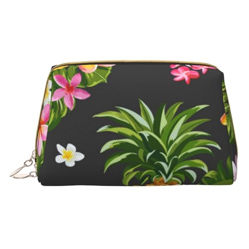 Kleine Make-up-Tasche mit asiatischer Lotusblüte, Reise-Kosmetiktasche, Make-up-Tasche, PU-Leder, tragbar, vielseitig, Reißverschluss, Make-up-Tasche für Damen und Mädchen, Tropische Ananas Hawaii, von Apbdffjnf