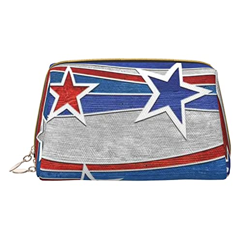 Kleine Make-up-Tasche mit floralem Totenkopf-Design, Reise-Kosmetiktasche, Make-up-Tasche, PU-Leder, tragbar, vielseitig, mit Reißverschluss, Make-up-Tasche für Damen und Mädchen, Patriotic Stars von Apbdffjnf