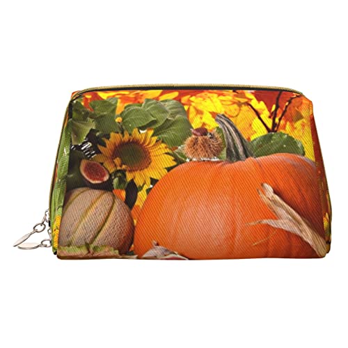 Kleine Make-up-Tasche mit floralem Totenkopf-Design, Reise-Kosmetiktasche, Make-up-Tasche, PU-Leder, tragbar, vielseitig, mit Reißverschluss, Make-up-Tasche für Damen und Mädchen, Thanksgiving Day von Apbdffjnf