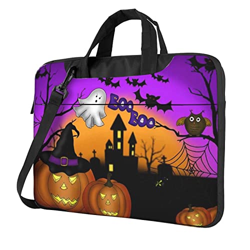 Laptoptasche für Damen und Herren, Halloween-Eule, Geist, Kürbis, Laptophülle, Computertasche, Aktentasche, Schultertasche mit Gurt, 33 - 35,6 cm (13 - 14 - 15,6 Zoll), Schwarz , 15.6 inch von Apbdffjnf