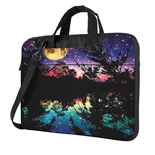 Laptoptasche für Damen und Herren, Motiv: Nachthimmel mit Bäumen, Laptophülle, Computertasche, Aktentasche, Schultertasche mit Gurt, 33 cm, 35,6 cm, 39,6 cm (13 Zoll), Schwarz , 14 inch von Apbdffjnf