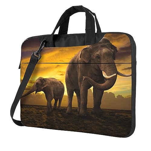 Laptoptasche mit Sonnenuntergang Elefant, für Damen und Herren, Laptophülle, Computertasche, Aktentasche, Schultertasche mit Gurt, 33 - 35,6 cm (13 - 14 - 15,6 Zoll), Schwarz , 13 inch von Apbdffjnf