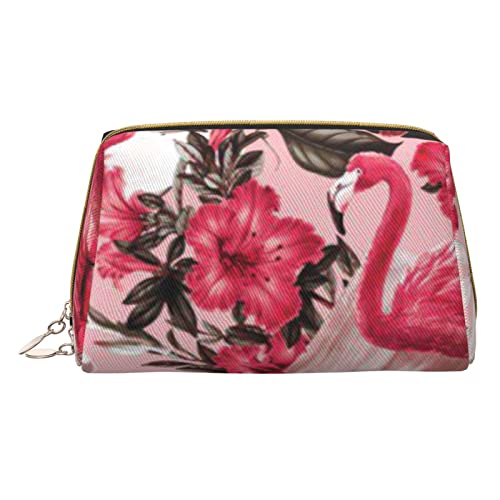 Make-up-Tasche, klassisch, grün, gestreift, klein, Reise-Kosmetiktasche, Make-up-Tasche, PU-Leder, tragbar, vielseitig, Reißverschluss, Make-up-Tasche für Damen und Mädchen, Flamingo-Blumendruck., von Apbdffjnf
