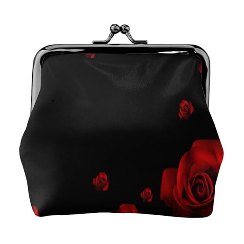 Mini-Geldbörse für Damen, Leder, für den täglichen Gebrauch und als Geschenk, Rote Rose, schwarzer Hintergrund, Einheitsgröße, Münztasche von Apbdffjnf