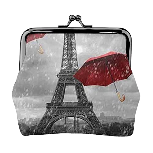 Mini-Geldbörse für Damen, Motiv: Sonnenuntergang am Strand und am Strand, Geldbörse aus Leder für den täglichen Gebrauch und als Geschenk, Paris Tower Regenschirm Rot, Einheitsgröße, Münztasche von Apbdffjnf