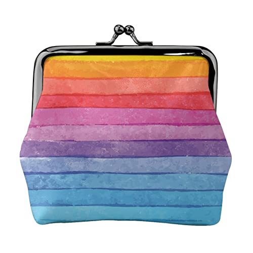 Mini-Geldbörse für Damen, Motiv: Sonnenuntergang am Strand und am Strand, Geldbörse aus Leder für den täglichen Gebrauch und als Geschenk, Regenbogenfarben gestreift, Einheitsgröße, Münztasche von Apbdffjnf