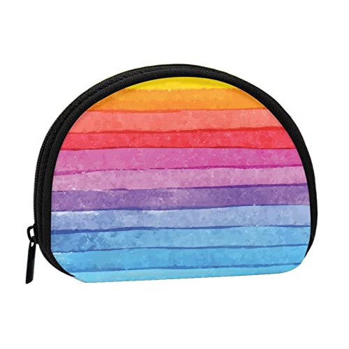 Mini-Münzgeldbörse für Damen, Motiv: Sonnenuntergang am Strand, Geldbörse, Reißverschluss, für den täglichen Gebrauch und als Geschenk, Regenbogenfarben gestreift, Einheitsgröße, Münztasche von Apbdffjnf