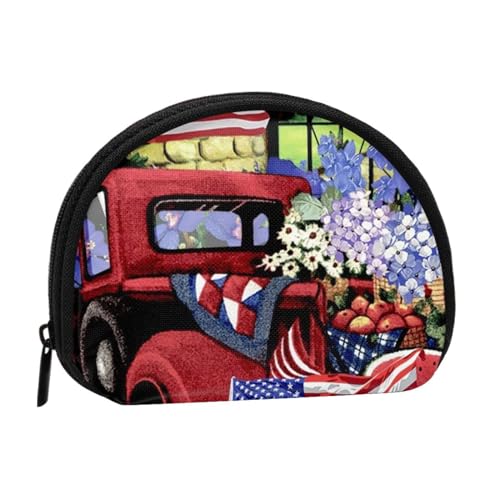 Mini-Münzgeldbörse für Damen, mit Reißverschluss, für den täglichen Gebrauch und als Geschenk, 4. Juli Patriotischer Old Red Truck, Einheitsgröße, Münztasche von Apbdffjnf