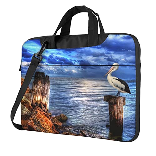 Pelican Notebooktasche mit Vögeln und blauem Meereshimmel für Damen und Herren, Laptophülle, Computertasche, Aktentasche, Schultertasche mit Gurt, 33 cm, 35,6 cm, 39,6 cm, Schwarz , 13 inch von Apbdffjnf