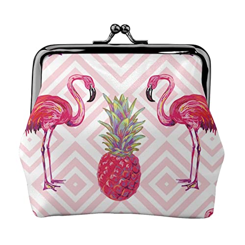 Pink Flamingo Ananas Damen Mini Münzbörse Leder Geldbörse Tasche für den täglichen Gebrauch und Geschenke von Apbdffjnf