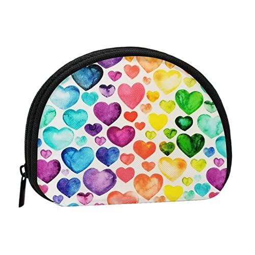 Skull Rock Roll Skelett Knochen Damen Mini Münzgeldbörse Geldbörse Reißverschluss Beutel für den täglichen Gebrauch und Geschenke, Regenbogen-Herzen, Einheitsgröße, Münztasche von Apbdffjnf