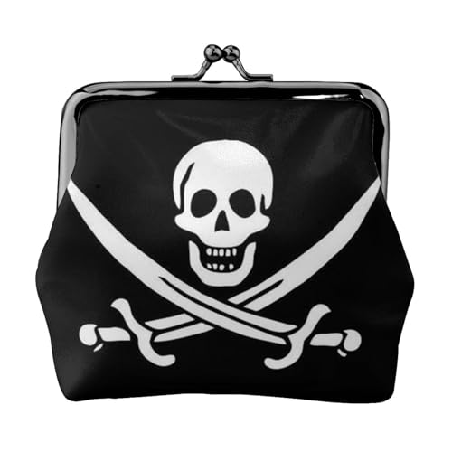 Skull Rock Roll Skelett Knochen Damen Mini Münzgeldbörse Leder Geldbörse Tasche für den täglichen Gebrauch und Geschenke, Piratenflagge, Einheitsgröße, Münztasche von Apbdffjnf