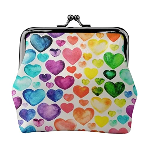 Skull Rock Roll Skelett Knochen Damen Mini Münzgeldbörse Leder Geldbörse Tasche für den täglichen Gebrauch und Geschenke, Regenbogen-Herzen, Einheitsgröße, Münztasche von Apbdffjnf