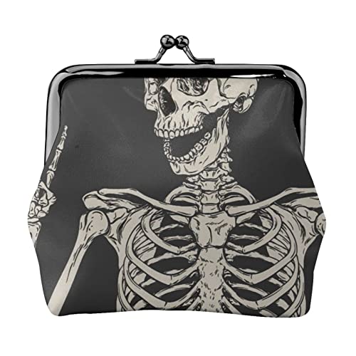 Skull Rock Roll Skelett Knochen Damen Mini Münzgeldbörse Leder Geldbörse Tasche für den täglichen Gebrauch und Geschenke, Skull Rock Roll Skelett Knochen, Einheitsgröße, Münztasche von Apbdffjnf