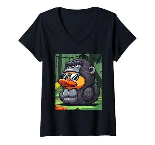 Damen Gorilla-Ente T-Shirt mit V-Ausschnitt Damen Gorilla-Ente T-Shirt mit V-Ausschnitt von Ape Duckling
