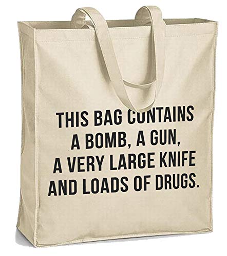 ApeWear THIS BAG CONTAINS A BOMB, A GUN, A VERY LARGE KNIFE AND LOADS OF DRUGS. / Stoffbeutel Canvas Bag Shopper/BEIGE von ApeWear