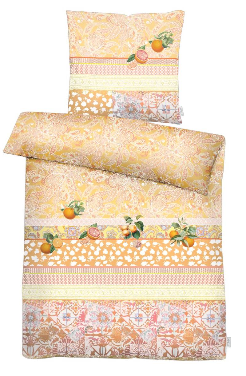 APELT Bettwäsche "Aurora Gots" Paisley Design mit Streifen und Orangen von Apelt