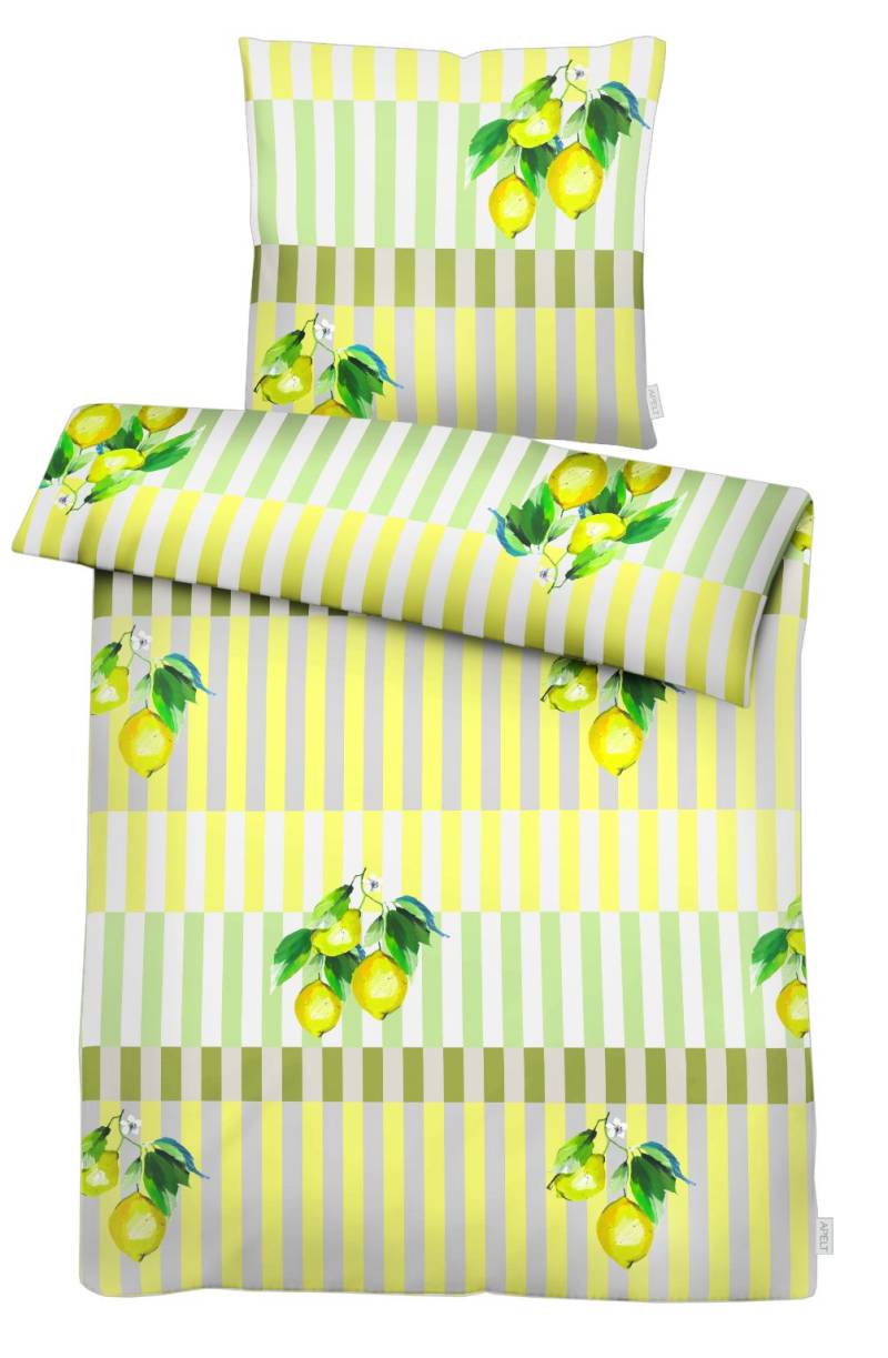 APELT Bettwäsche "Fresh Gots" Zitronen auf Streifen von Apelt