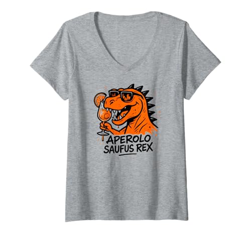 Damen Aperolo Saufus Rex - Lustiges Dino Party T-Shirt mit V-Ausschnitt von Aperoliker & Aperolikerin Sprüche & Geschenke