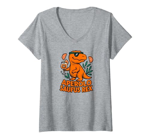 Damen Aperolo Saufus Rex - Lustiges Dino Party T-Shirt mit V-Ausschnitt von Aperoliker & Aperolikerin Sprüche & Geschenke