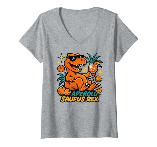 Damen Aperolo Saufus Rex - Lustiges Dino Party T-Shirt mit V-Ausschnitt von Aperoliker & Aperolikerin Sprüche & Geschenke