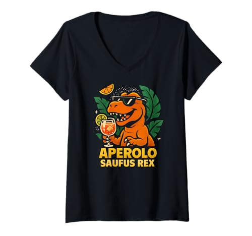 Damen Aperolo Saufus Rex - Lustiges Dino Party T-Shirt mit V-Ausschnitt von Aperoliker & Aperolikerin Sprüche & Geschenke