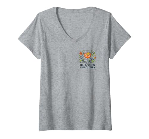 Damen Hallöchen Aperölchen - Lustiges Party Spritz Fan T-Shirt mit V-Ausschnitt von Aperoliker & Aperolikerin Sprüche & Geschenke