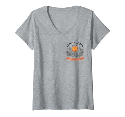 Damen Leben Auf Der Aperolspur - Aperoliker & Aperolikerin Party T-Shirt mit V-Ausschnitt von Aperoliker & Aperolikerin Sprüche & Geschenke