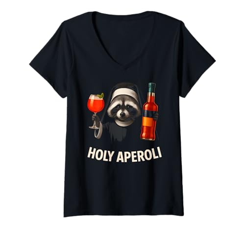 Damen Holy Aperoli - Lustige Waschbär-Party T-Shirt mit V-Ausschnitt von Aperolizer & Raccoon Party Clothing & Gifts