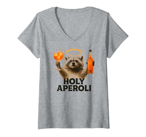 Damen Holy Aperoli - Lustige Waschbär-Party T-Shirt mit V-Ausschnitt von Aperolizer & Raccoon Party Clothing & Gifts