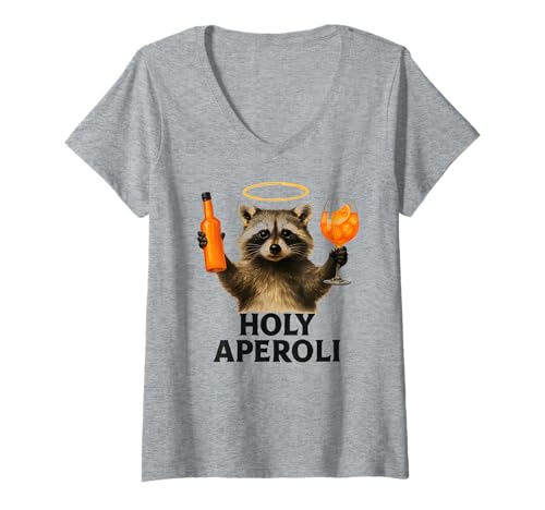 Damen Holy Aperoli - Lustige Waschbär-Party T-Shirt mit V-Ausschnitt von Aperolizer & Raccoon Party Clothing & Gifts