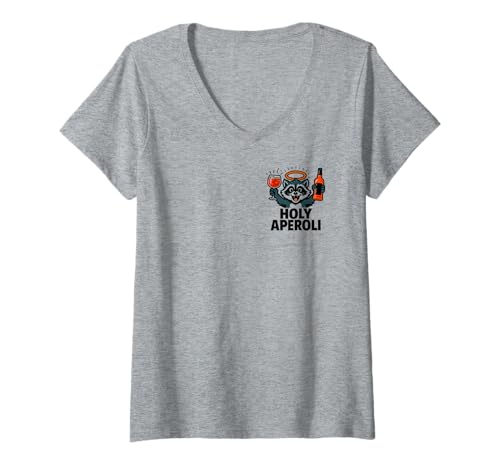 Damen Holy Aperoli - Lustige Waschbär-Party T-Shirt mit V-Ausschnitt von Aperolizer & Raccoon Party Clothing & Gifts