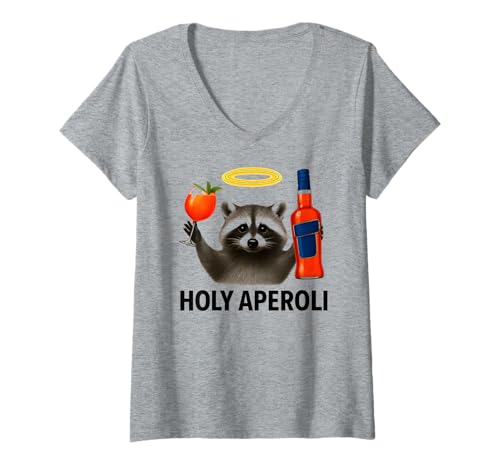 Damen Holy Aperoli - Lustige Waschbär-Party T-Shirt mit V-Ausschnitt von Aperolizer & Raccoon Party Clothing & Gifts
