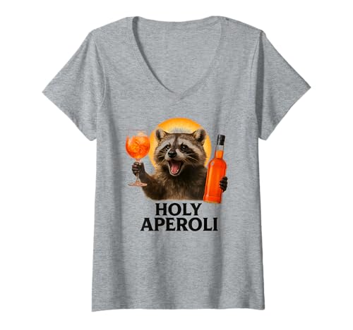 Damen Holy Aperoli - Lustige Waschbär-Party T-Shirt mit V-Ausschnitt von Aperolizer & Raccoon Party Clothing & Gifts