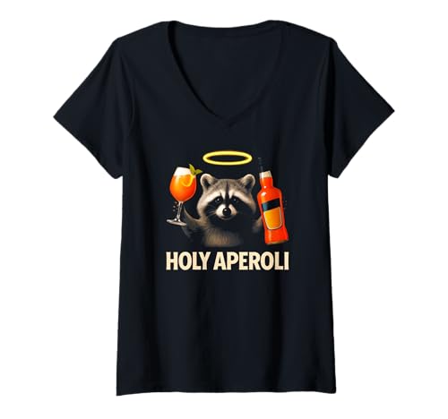 Damen Holy Aperoli - Lustige Waschbär-Party T-Shirt mit V-Ausschnitt von Aperolizer & Raccoon Party Clothing & Gifts