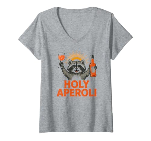 Damen Holy Aperoli - Lustige Waschbär-Party T-Shirt mit V-Ausschnitt von Aperolizer & Raccoon Party Clothing & Gifts