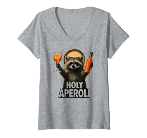 Damen Holy Aperoli - Lustige Waschbär-Party T-Shirt mit V-Ausschnitt von Aperolizer & Raccoon Party Clothing & Gifts
